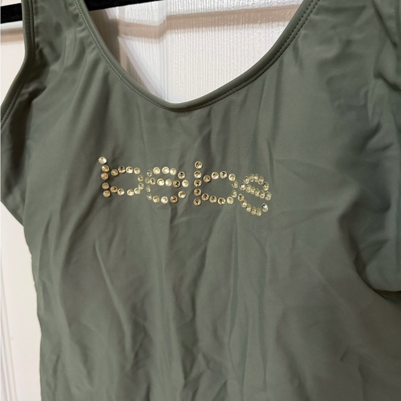 BEBE Olive green one piece swimsuit gold embellished detail size medium - Picture 3 of 6